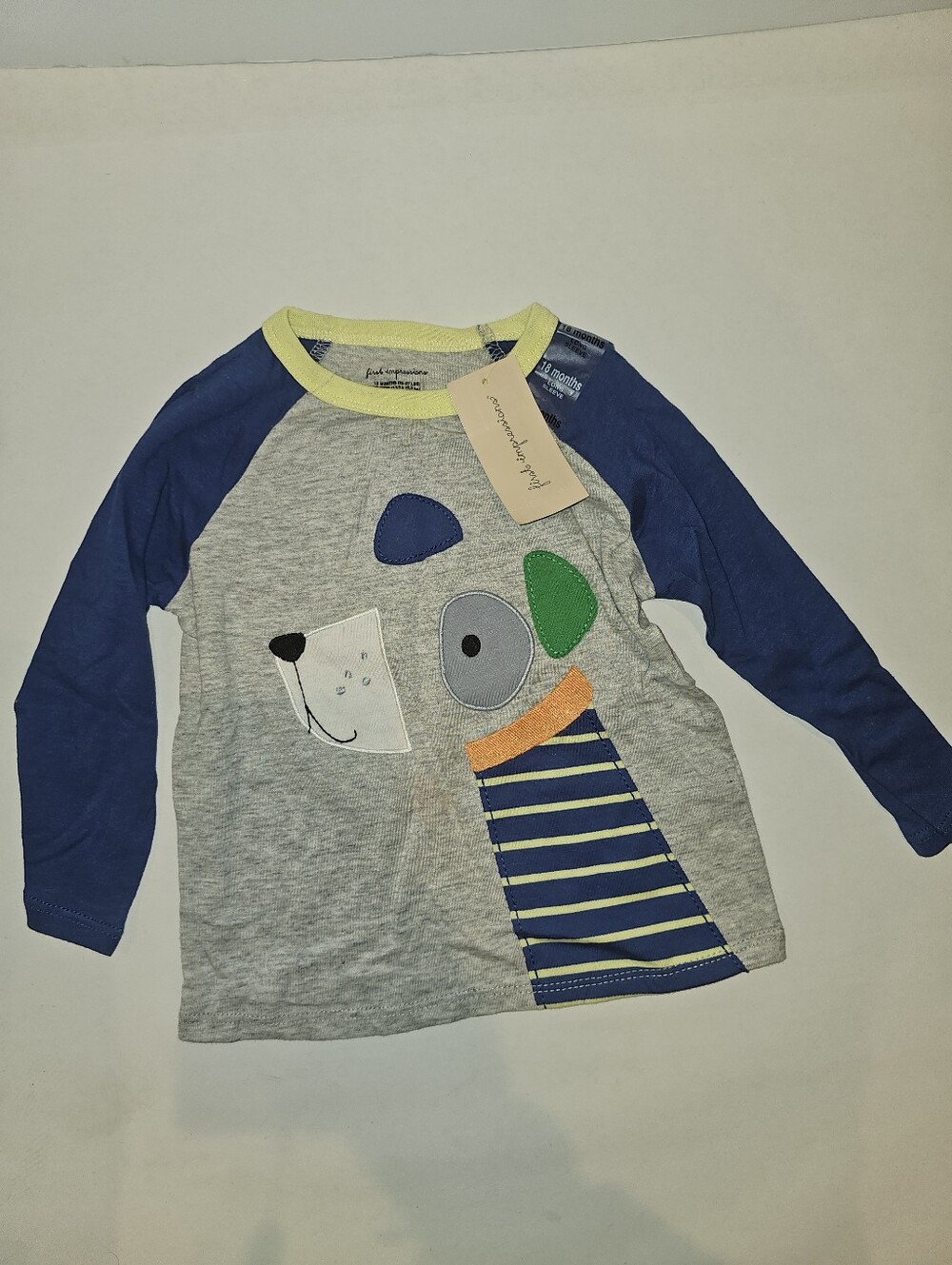 NWT | 18M | First Impressions | Gray Blue Dog Appliqué Long Sleeve Shirt